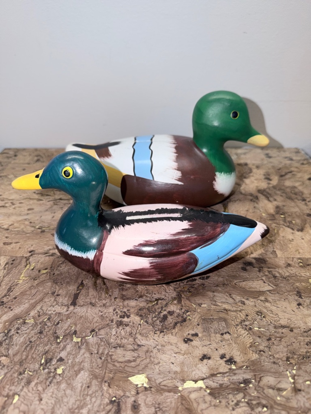2 Piggy Banks Hand-Painted Mallard Duck Ceramic - Green and Blue 🦆